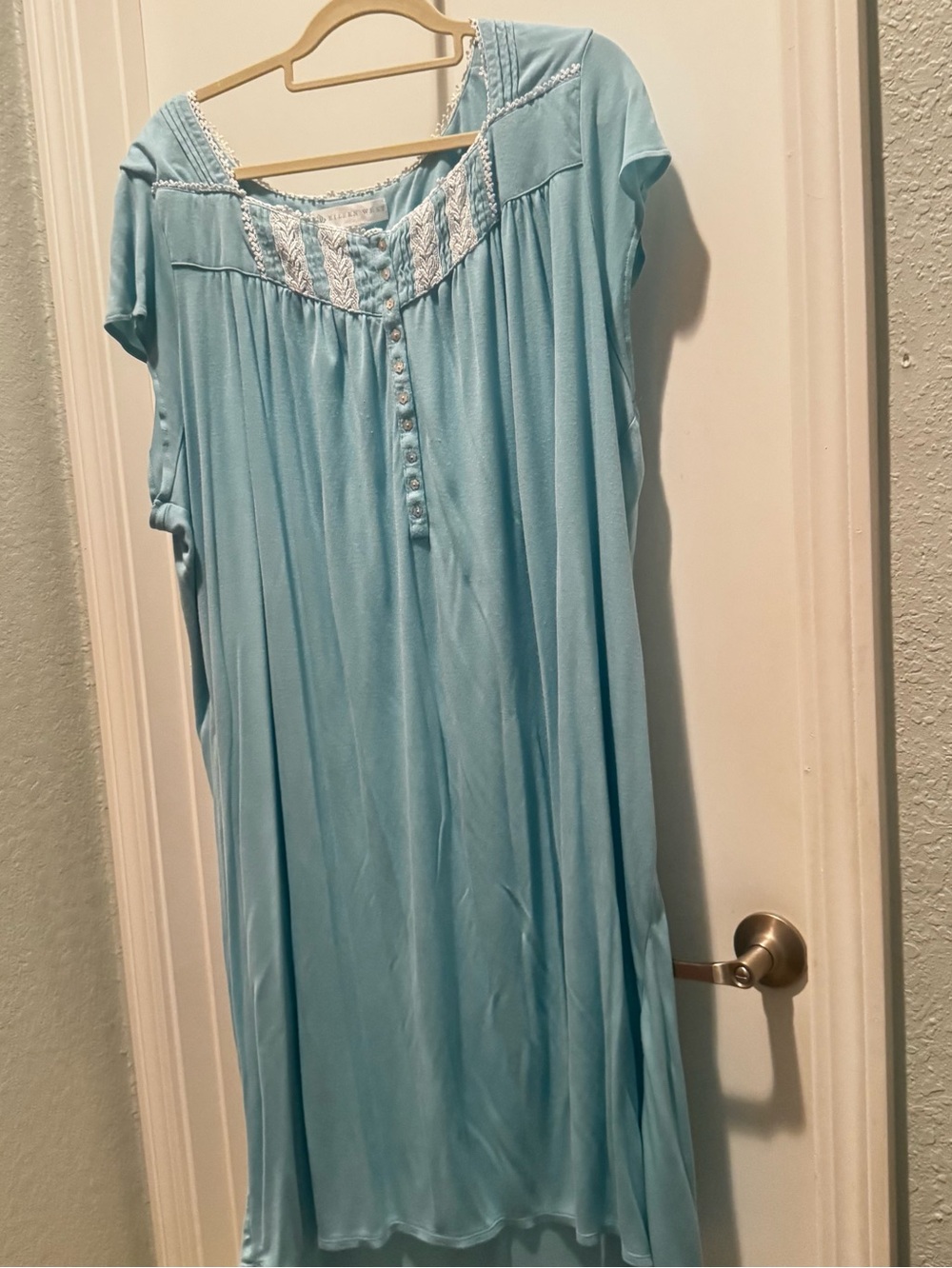 Eileen West Light Blue Button-Front Nightgown with Lace Trim